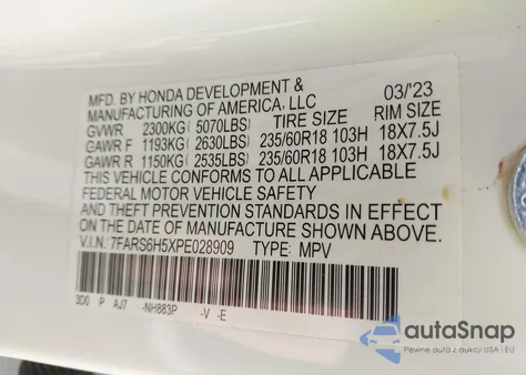 2023 Honda Cr-V Hybrid Sport from USA, damaged, VIN 7FARS6H5XPE028909